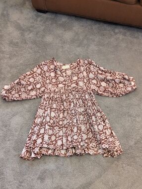 Daughters of India Rust & Cream Floral Smocked Tunic Dress